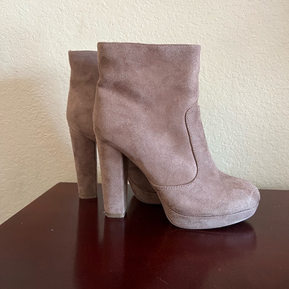 Beige Tan Heeled Booties